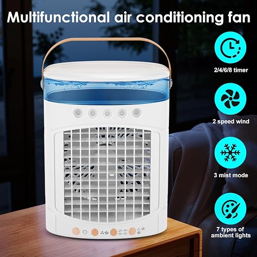 Portable Air Conditioners Parts Fans, 4-in-1 Portable Air Cooler Fan with 700mL Tank, 2 Speeds & 7-Color LED Lights - Mini