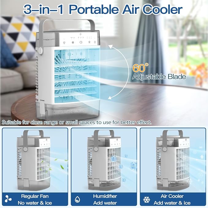 Portable Air Conditioners,Portable AC Unit,1600ml Dual Tank Evaporative Air Cooler,3 Speed 2 Mist Modes,Personal Mini Desktop