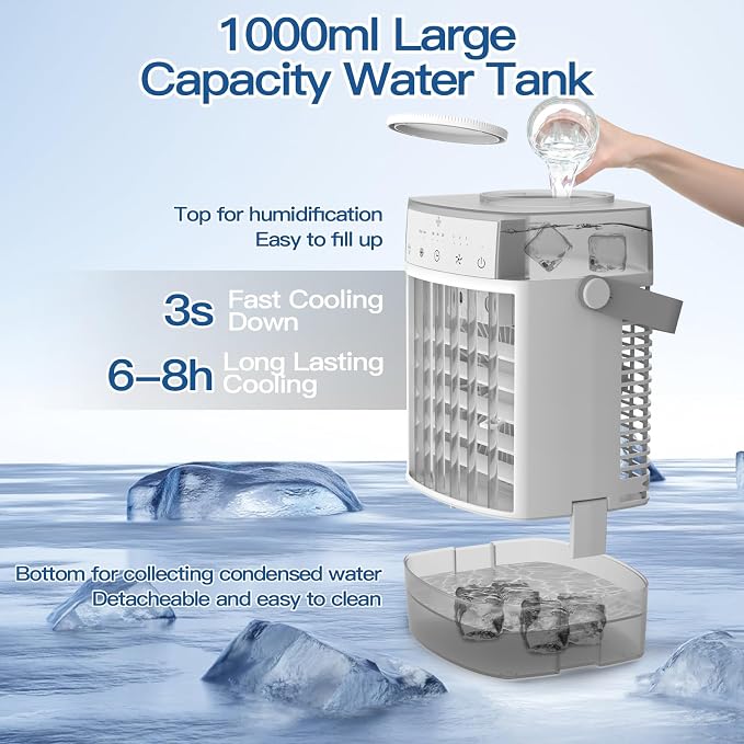 Portable Air Conditioners,Portable AC Unit,1600ml Dual Tank Evaporative Air Cooler,3 Speed 2 Mist Modes,Personal Mini Desktop