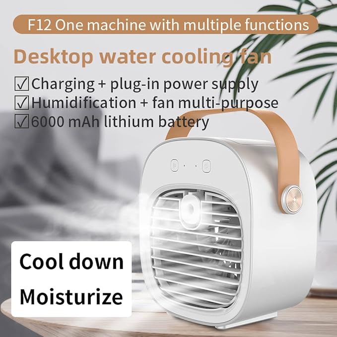 Portable Air Conditioners Rechargeable 6000mAh,Mini Air Conditioner,USB Small Personal AC Unit,3-Speed Quiet Evaporative Air