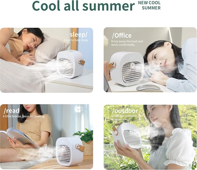 Portable Air Conditioners Rechargeable 6000mAh,Mini Air Conditioner,USB Small Personal AC Unit,3-Speed Quiet Evaporative Air