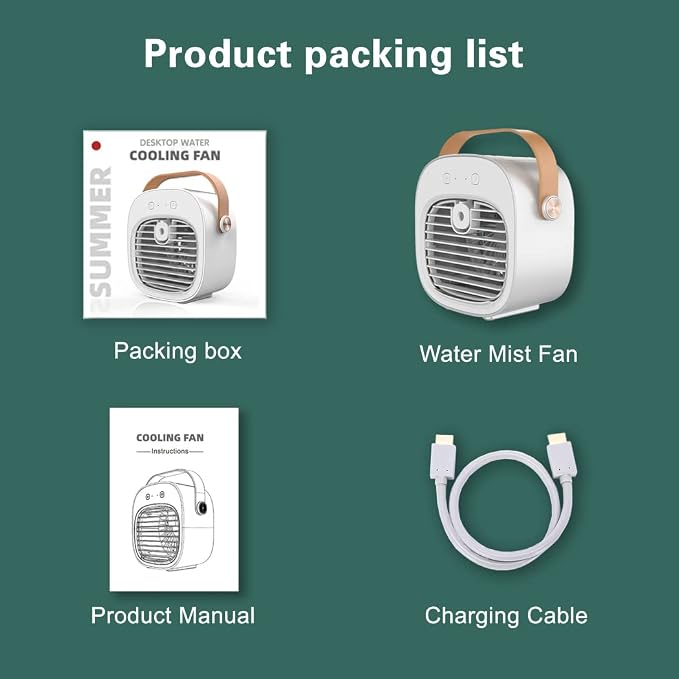 Portable Air Conditioners Rechargeable 6000mAh,Mini Air Conditioner,USB Small Personal AC Unit,3-Speed Quiet Evaporative Air