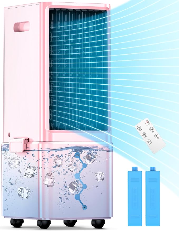 Portable Air Conditioners with Remote, 4 Modes & 3 Speeds, Waterless Alert System & 2.4-Gal Tank, 20H Cooling, 12H Timer for