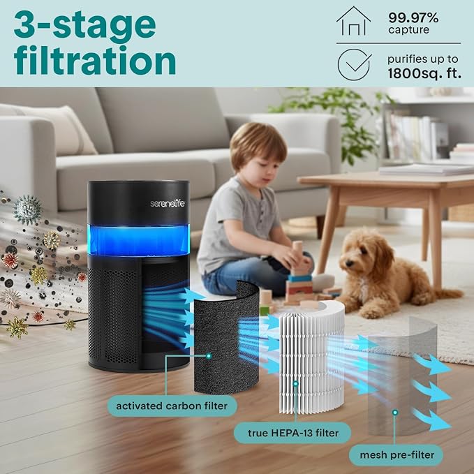 Portable Air Purifier | Small Air Purifier For Home, Allergies, Pet Hair & Bedrooms | Filter Change Reminder & Aroma Box |