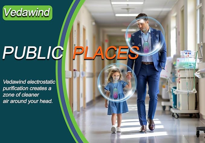 Portable Air Purifier, Vedawind Personal Air Purifier Necklace,Mini Size, High Gear Negative Ions Generator,Wearable for