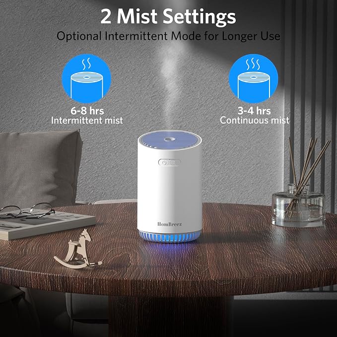 Portable Aromatherapy Diffuser 280ml, Rechargeable Essential Oil Diffuser with LED Light, Cool Mist Humidifier with 2 Mist