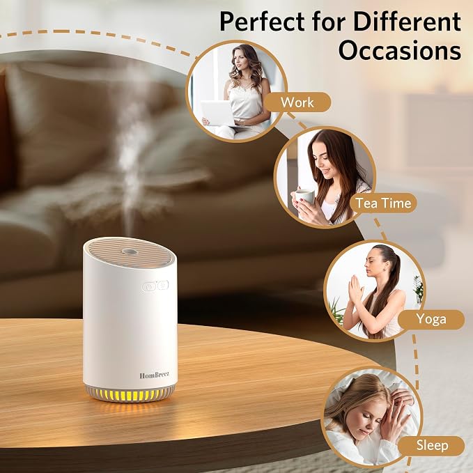 Portable Aromatherapy Diffuser 280ml, Rechargeable Essential Oil Diffuser with LED Light, Cool Mist Humidifier with 2 Mist