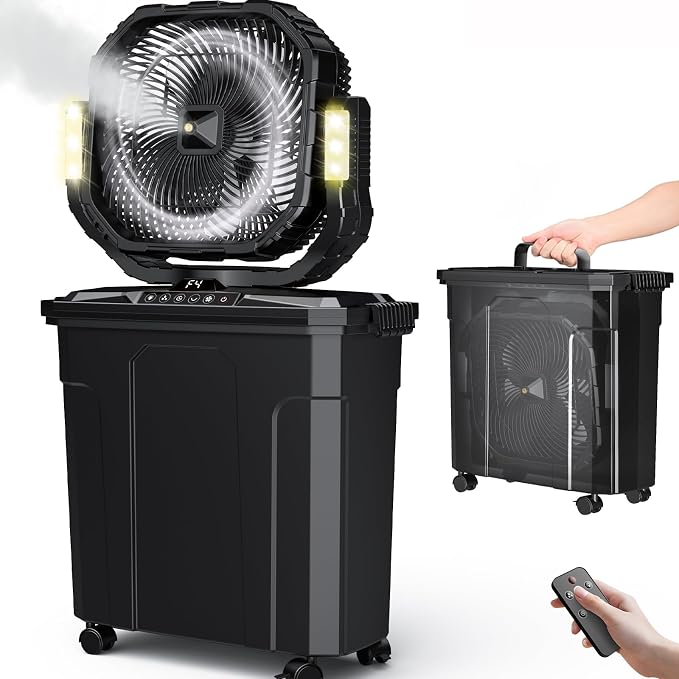 Portable Bucket Misting Fan-20L, 30000mAh Outdoor Oscillating Cooling Fan with Water Spray for Patios, product image