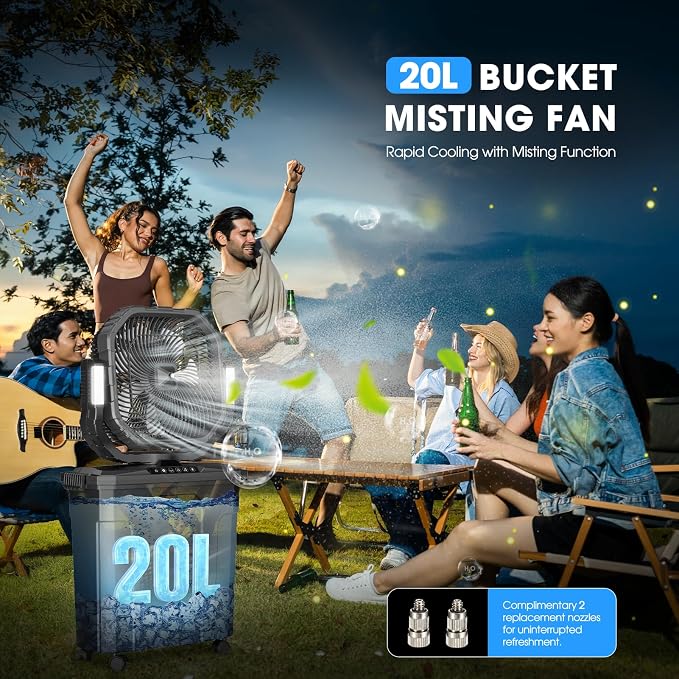 Portable Bucket Misting Fan-20L, 30000mAh Outdoor Oscillating Cooling Fan with Water Spray for Patios, alternate product view