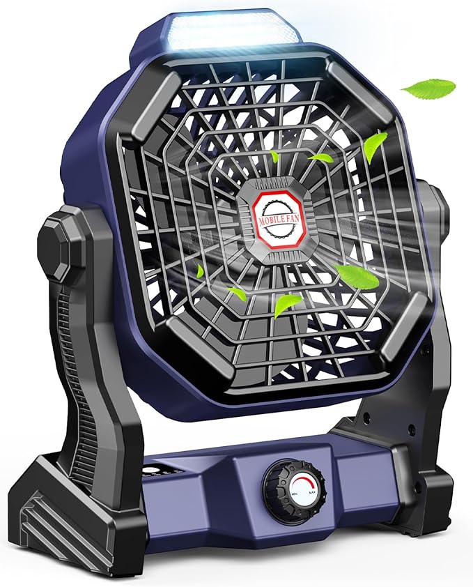 Portable Camping Fan, Rechargeable Battery Powered Tent Fans for Camp Hanging, [13-60Hrs Runtime], 9 Inch, Stepless Speed