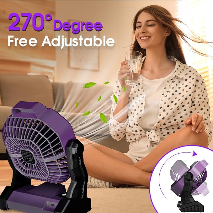 Portable Camping Fan, Rechargeable Battery Powered Tent Fans for Camp Hanging, [13-60Hrs Runtime], 9 Inch, Stepless Speed