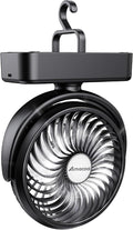 Portable Camping Fan with LED Lantern- 40H Work Time Rechargeable Battery Operated Fan with Hanging Hook for Tent Car RV