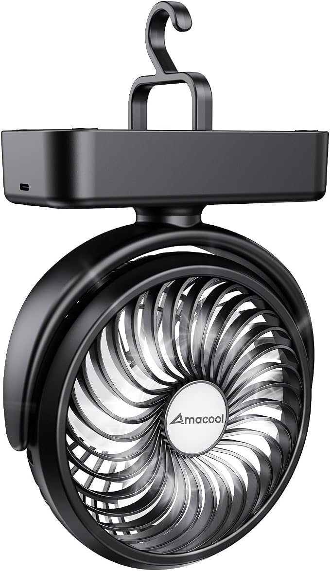 Portable Camping Fan with LED Lantern- 40H Work Time Rechargeable Battery Operated Fan with Hanging Hook for Tent Car RV