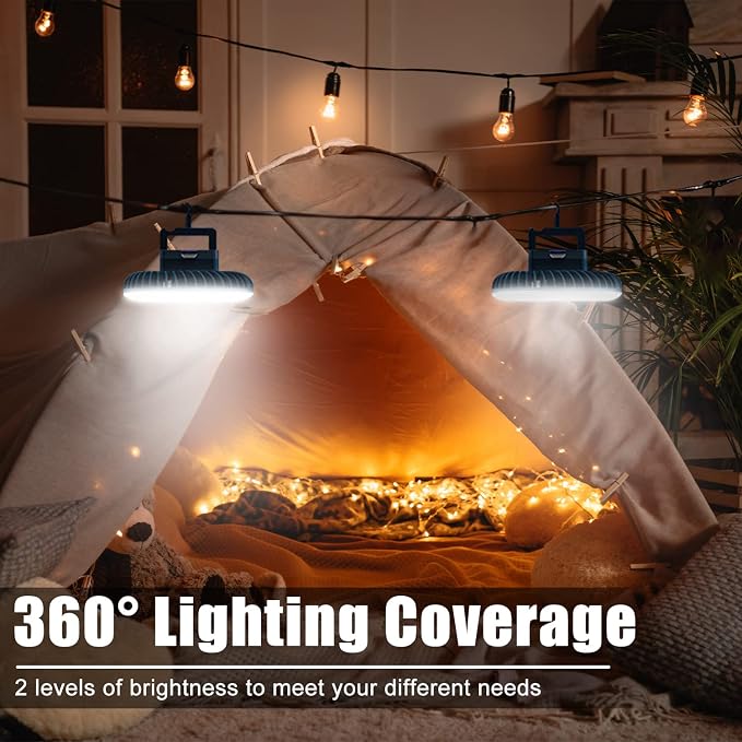 Portable Camping Fan with LED Lantern USB Rechargeable Waterproof Tent Fan with Hanging Hook Magnet Survival, alternate view