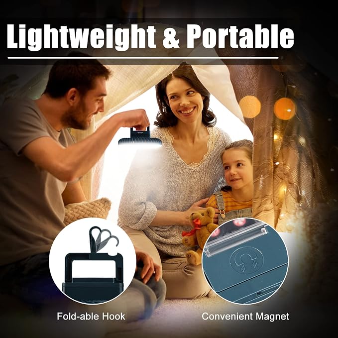 Portable Camping Fan with LED Lantern USB Rechargeable Waterproof Tent Fan with Hanging Hook Magnet Survival, alternate view