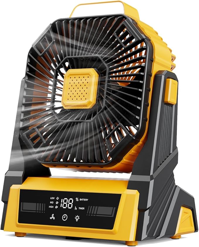 Portable Camping Fan with Lights, 20000mAh Rechargeable Battery Operated Fan, Battery Powered Outdoor Beach Tent with 3