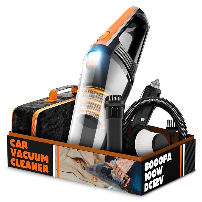 Portable Car Vacuum Cleaner - 8000PA/100W/DC12V Corded Vacuum Cleaner Handheld Vacuum with Attachments, product image