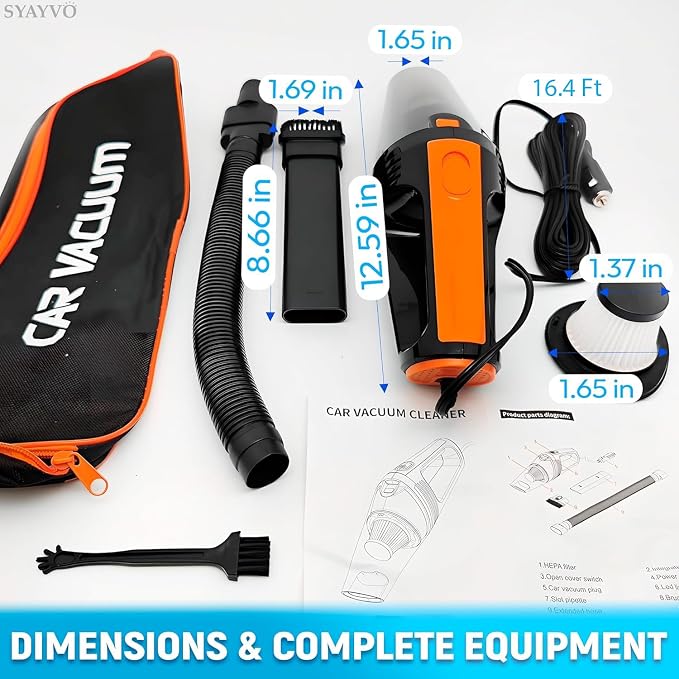 Portable Car Vacuum Cleaner - 8000PA/100W/DC12V Corded Vacuum Cleaner Handheld Vacuum with Attachments, alternate product