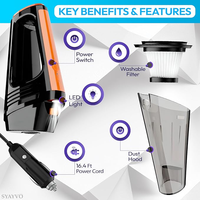 Portable Car Vacuum Cleaner - 8000PA/100W/DC12V Corded Vacuum Cleaner Handheld Vacuum with Attachments, alternate product