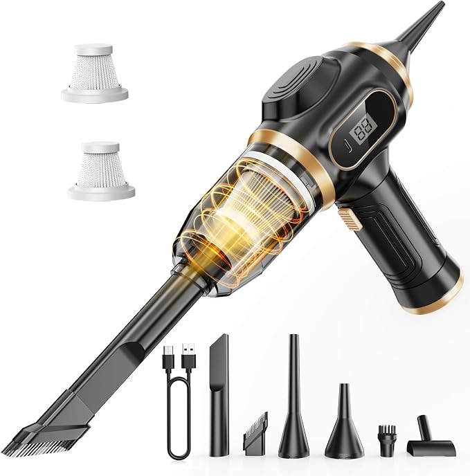 Portable Car Vacuum Cordless Mini Handheld Vacuums Cleaner Rechargeable with LCD Display and Multi-Nozzles, High Power Hand