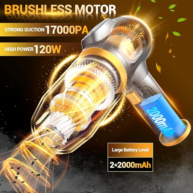 Portable Car Vacuum Cordless Mini Handheld Vacuums Cleaner Rechargeable with LCD Display and Multi-Nozzles, High Power Hand