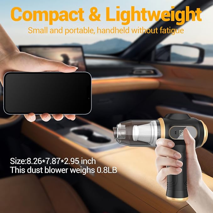 Portable Car Vacuum Cordless Mini Handheld Vacuums Cleaner Rechargeable with LCD Display and Multi-Nozzles, High Power Hand