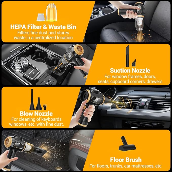 Portable Car Vacuum Cordless Mini Handheld Vacuums Cleaner Rechargeable with LCD Display and Multi-Nozzles, High Power Hand