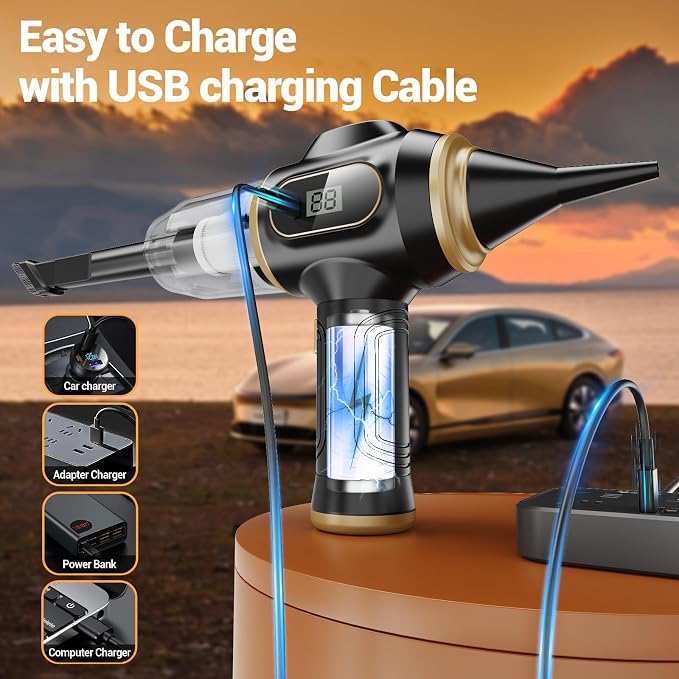 Portable Car Vacuum Cordless Mini Handheld Vacuums Cleaner Rechargeable with LCD Display and Multi-Nozzles, High Power Hand