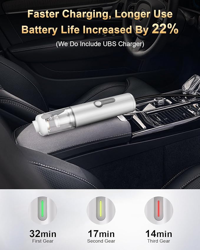 Portable Car Vacuum, Versatile 4-in-1 Vaccum, 20,000Pa Suction Power, 3 Sunction Modes, Lightweight, Up to 30 Min Runtime