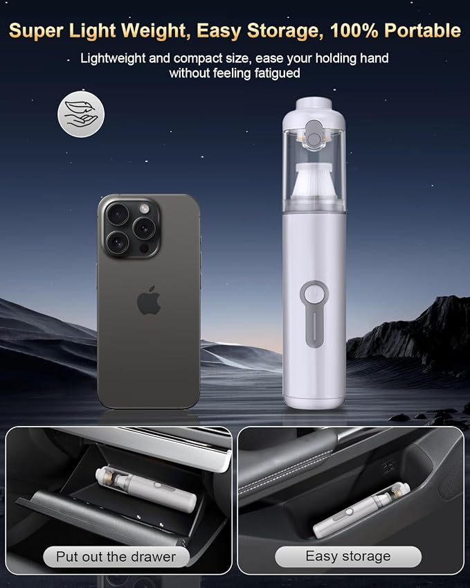 Portable Car Vacuum, Versatile 4-in-1 Vaccum, 20,000Pa Suction Power, 3 Sunction Modes, Lightweight, Up to 30 Min Runtime