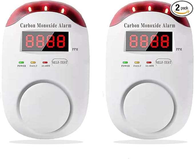 Portable Carbon Monoxide Detector for Travelc, Plug in Wall with LED Digital Display Voice Light Plug and Play - 2 PCS