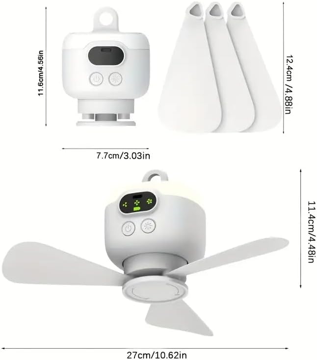 Portable Ceiling Fan for Tent,8000mAh Battery Operated Ceiling Fan,RV Fan Rechargeable,3 Detachable Blades,Auto Shut-off,4