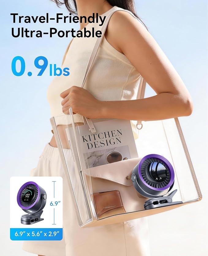 Portable Clip on Fan, 100-Speed Rechargeable USB Fan with LED Display, 360° Rotation & Strong Airflow Desk Fan, Up to 17