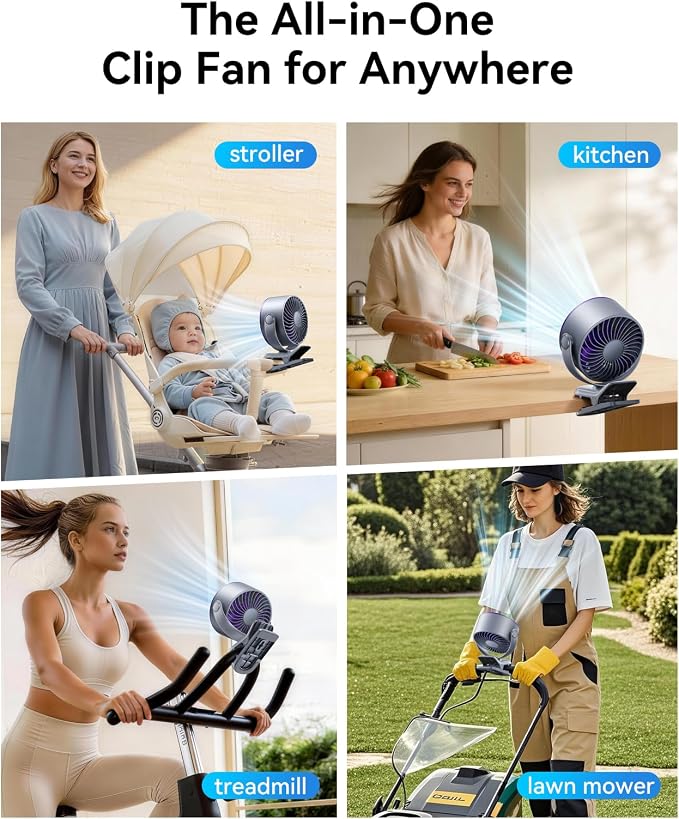 Portable Clip on Fan, 100-Speed Rechargeable USB Fan with LED Display, 360° Rotation & Strong Airflow Desk Fan, Up to 17