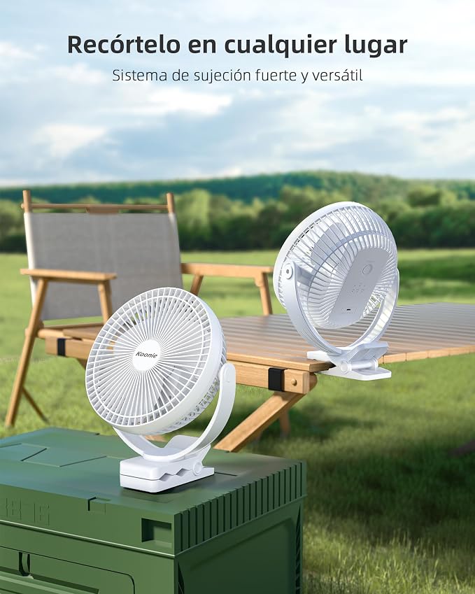 Portable Clip on Fan, 8-Inch 10000mAh USB Rechargeable Battery Operated, 4 Speeds, Strong Airflow, Sturdy Clamp for Office
