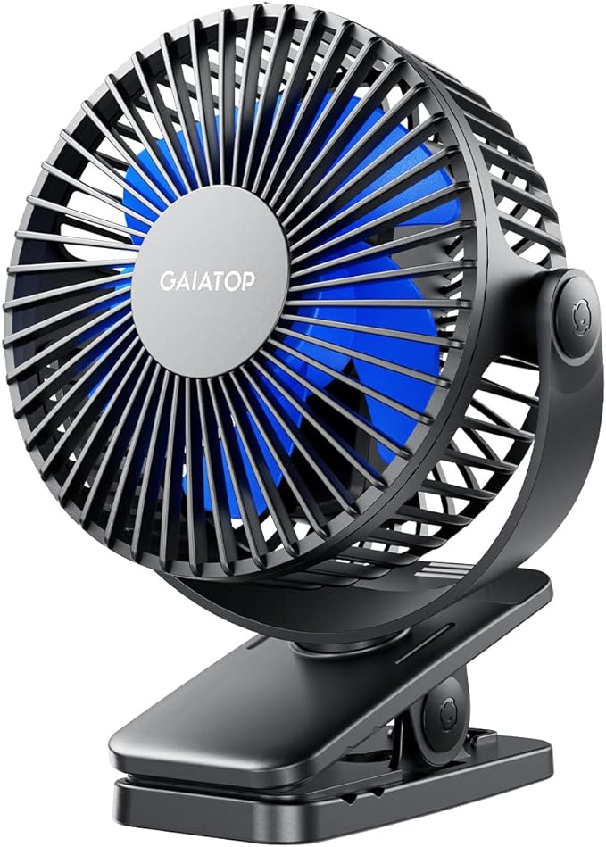 Portable Clip on Fan Battery Operated, Small Powerful 3 Speed Quiet 360° Rotate, USB Rechargeable Mini Personal Cooling Fan