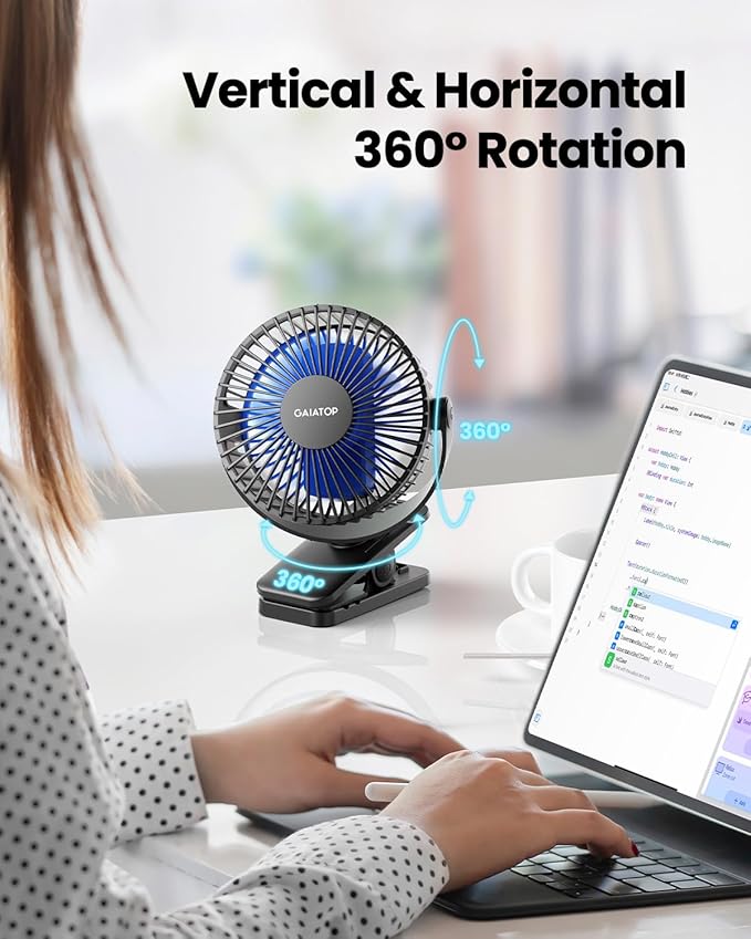 Portable Clip on Fan Battery Operated, Small Powerful 3 Speed Quiet 360° Rotate, USB Rechargeable Mini Personal Cooling Fan
