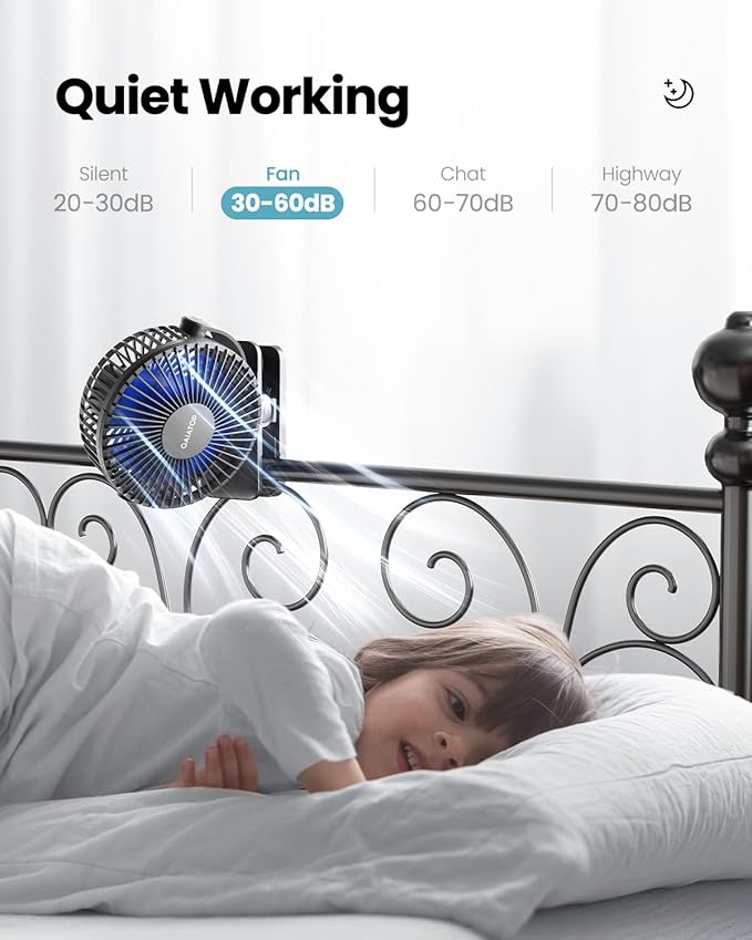 Portable Clip on Fan Battery Operated, Small Powerful 3 Speed Quiet 360° Rotate, USB Rechargeable Mini Personal Cooling Fan