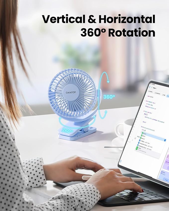 Portable Clip on Fan Battery Operated, Small Powerful 3 Speed Quiet 360° Rotate, USB Rechargeable Mini Personal Cooling Fan