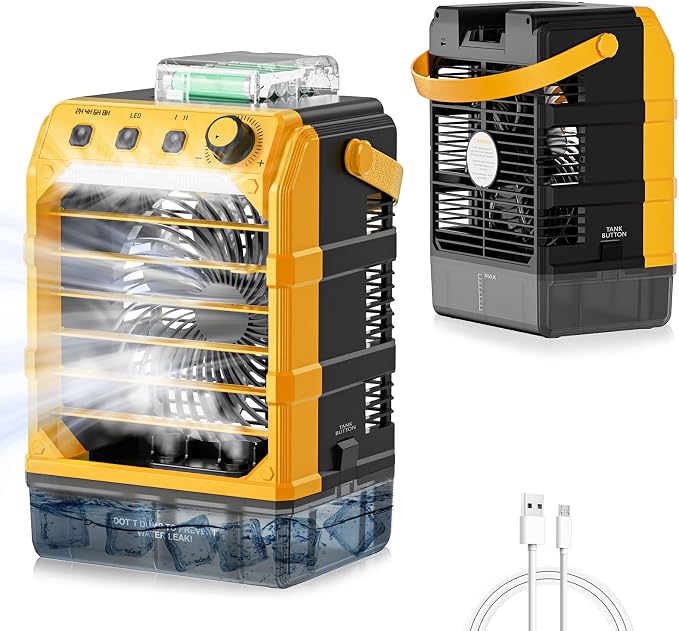 Portable Cooling Fan Compatible for 20V 60V Battery(No Battery) w/USB Input Powered, Outdoor Camping Fan w/Mist