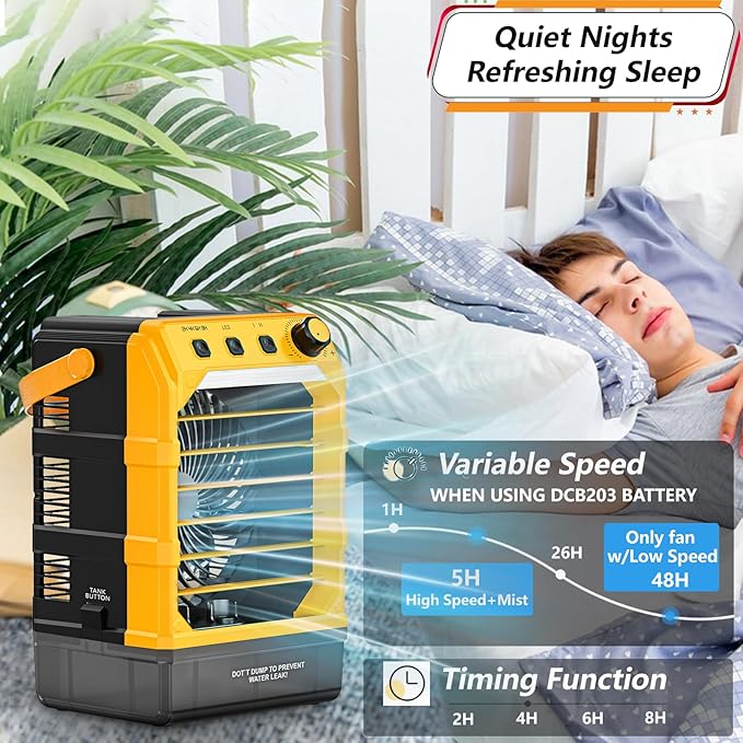 Portable Cooling Fan Compatible for 20V 60V Battery(No Battery) w/USB Input Powered, Outdoor Camping Fan w/Mist