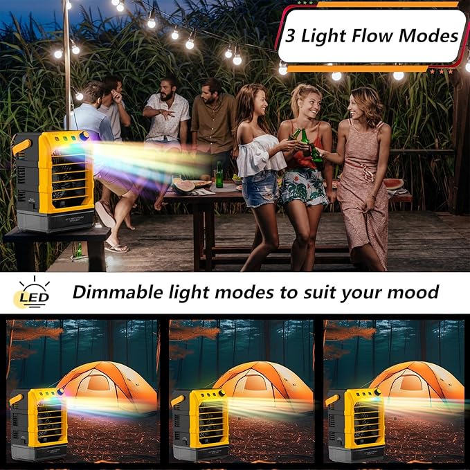 Portable Cooling Fan Compatible for 20V 60V Battery(No Battery) w/USB Input Powered, Outdoor Camping Fan w/Mist