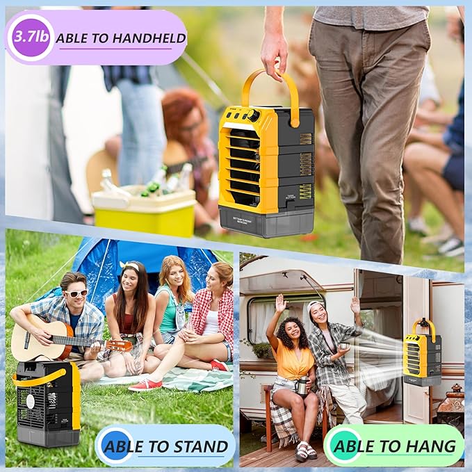 Portable Cooling Fan Compatible for 20V 60V Battery(No Battery) w/USB Input Powered, Outdoor Camping Fan w/Mist