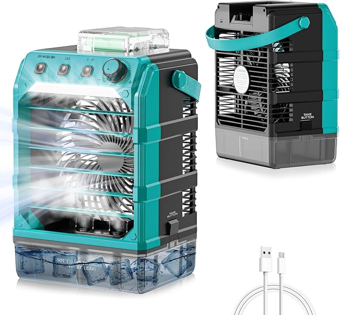 Portable Cooling Fan Compatible for Makita 18V Battery(No Battery) w/USB Input Powered, Outdoor Camping Fan w/Mist, Timing
