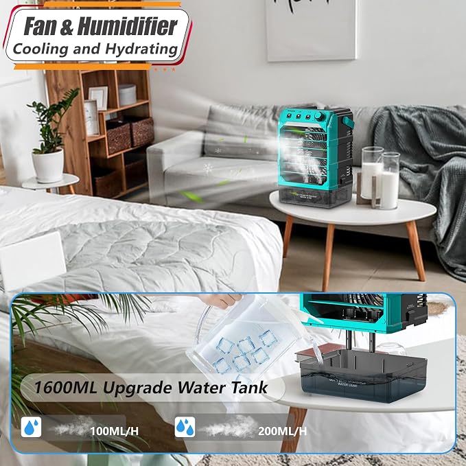 Portable Cooling Fan Compatible for Makita 18V Battery(No Battery) w/USB Input Powered, Outdoor Camping Fan w/Mist, Timing