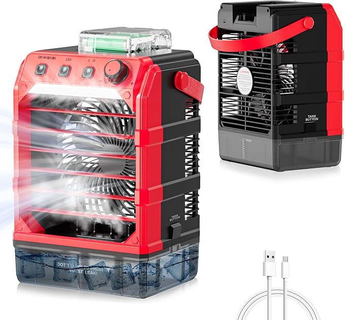 Portable Cooling Fan Compatible for 18V Battery(No Battery) w/USB Input Powered, Outdoor Camping Fan w/Mist, Timing