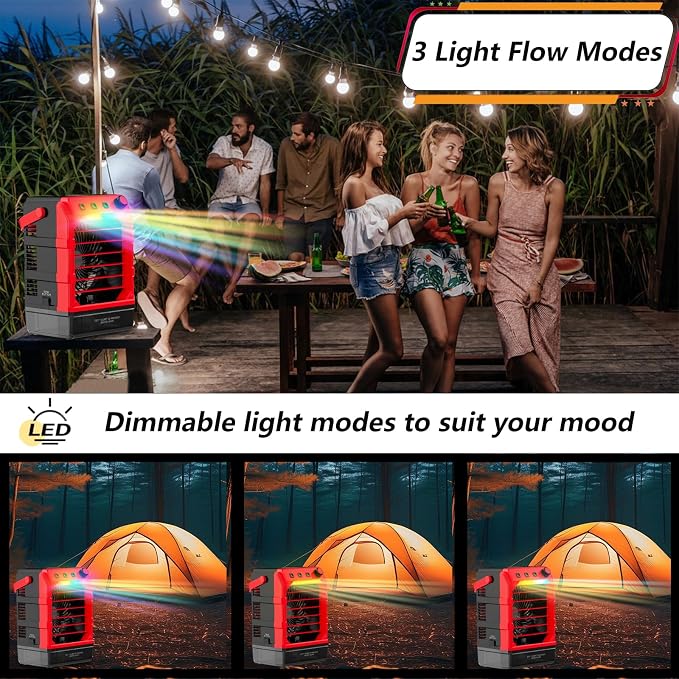 Portable Cooling Fan Compatible for 18V Battery(No Battery) w/USB Input Powered, Outdoor Camping Fan w/Mist, Timing