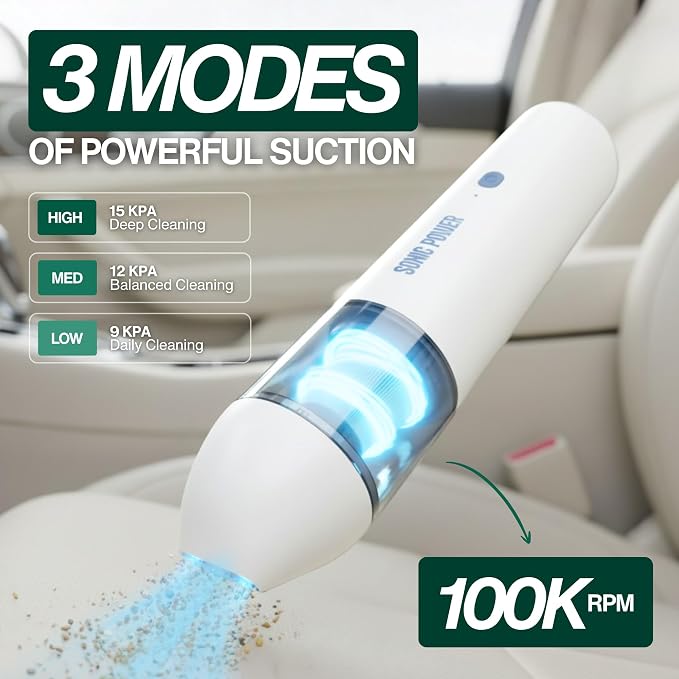 Portable Cordless Car Vacuum, 15000Pa High Suction Handheld Vacuum Cleaner, 2-in-1 Vacuum & Blower, with 4 Attachments &