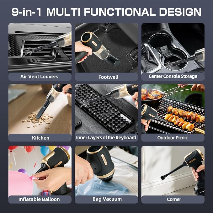 Portable Cordless Car Vacuum, 17.5KPa/25KPa High-Suction Handheld Rechargeable Mini Vac for Seats, Floor Mats, Pet Hair &