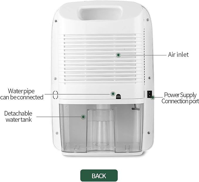 Portable Dehumidifier with Drain Hose 2.5L Water Tank, 2.5L Dehumidifier with Hose Moisture Absorber for Kitchen Bedroom